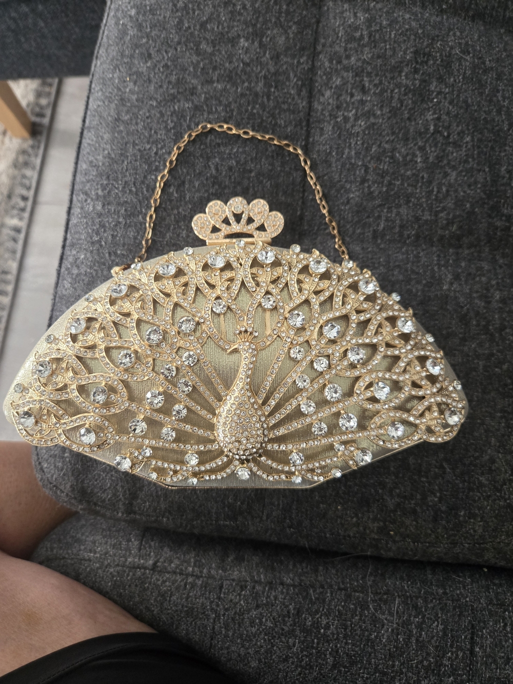 Gold Peacock Crystal Evening Clutch - Elegant Women's Wristlet